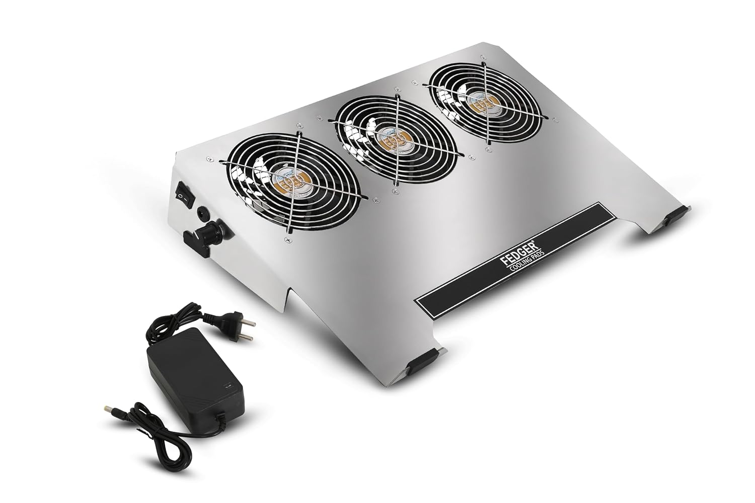 3-Fan Silver Stainless Steel Cooling Pad Side
