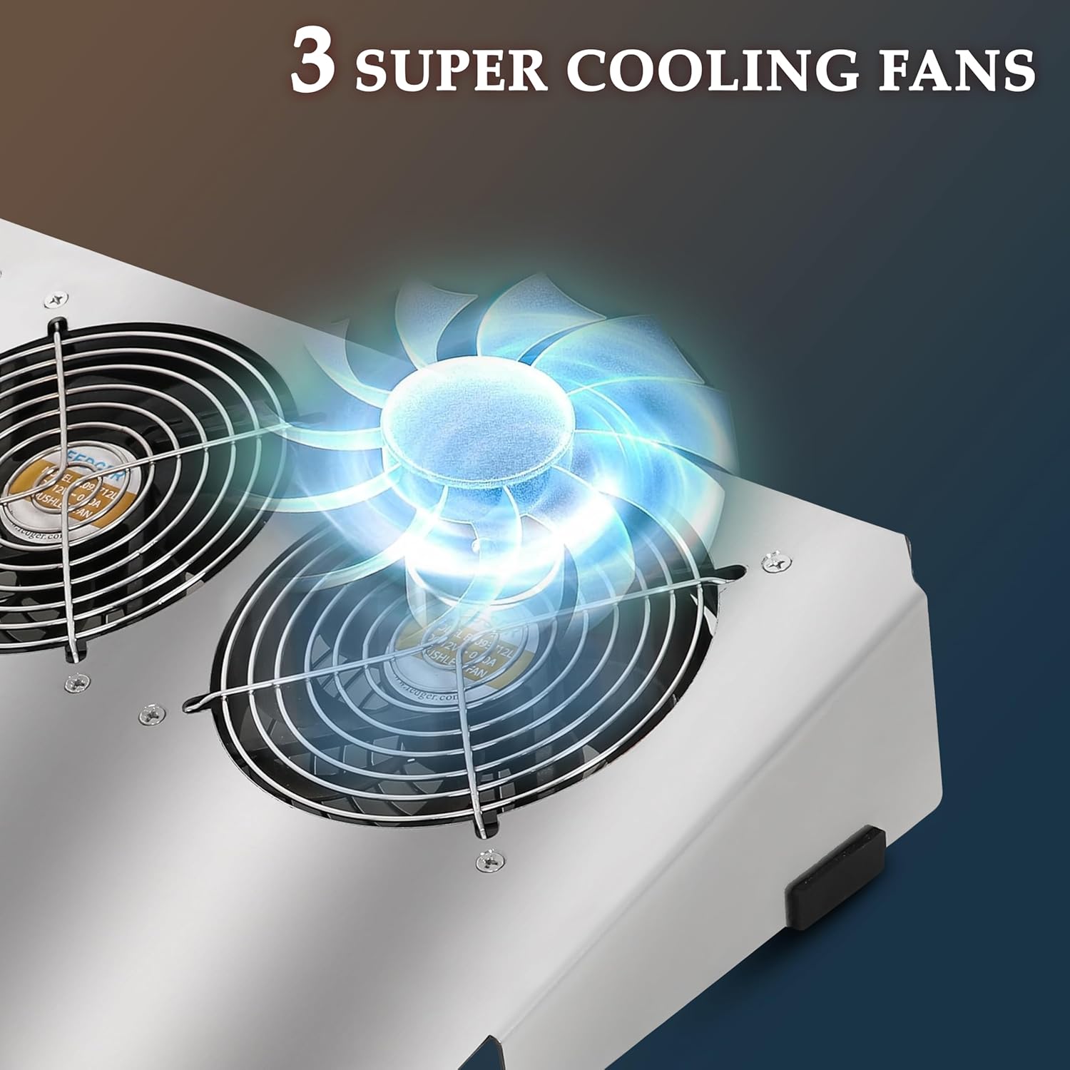 3-Fan Silver Stainless Steel Cooling Pad Detail